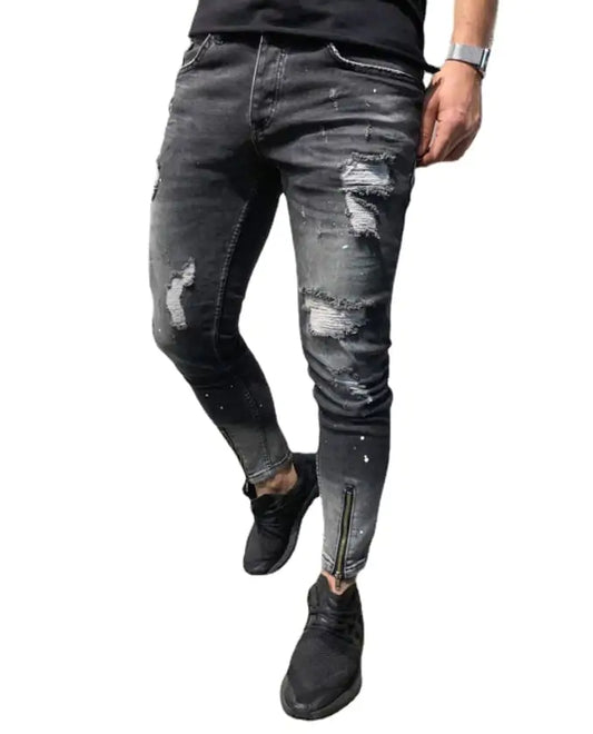 Cross-Border Fashion Ripped Youth Zipper Pants for Men