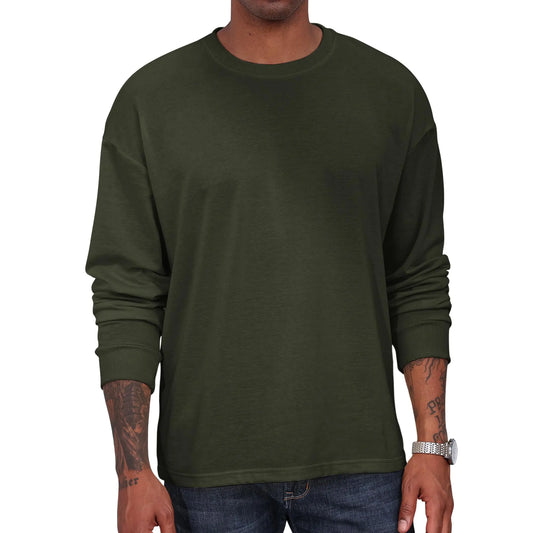 Opomelo Mens Fashion Loose Fit T-Shirt Crew Neck Workout T Shirt Athletic Lightweight Long Sleeve Shirt Army Green